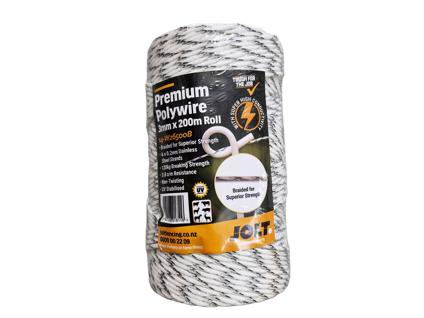 Premium Polywire - Braided 3mm 6 strand 200M roll